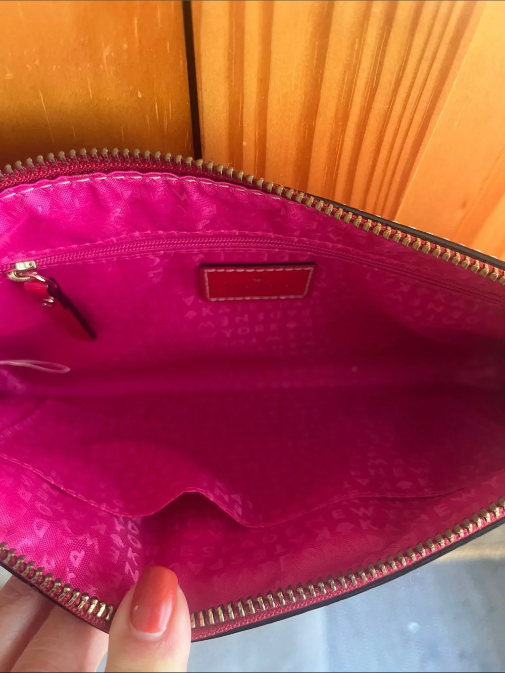 kate spade Red Leather Wristlet Clutch with Gold Chain